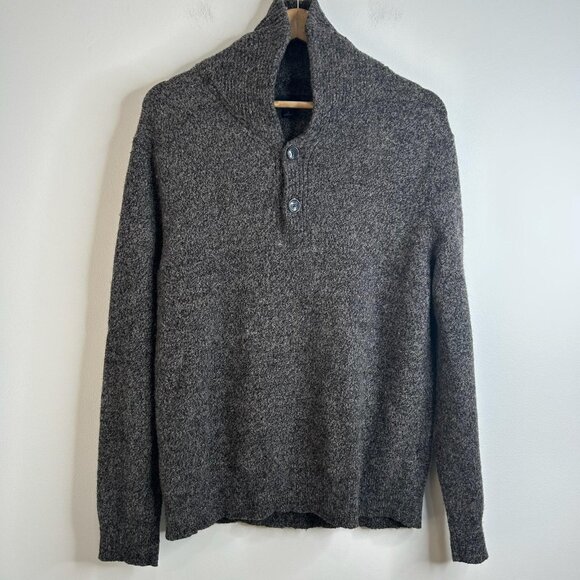 J Crew Sweater Mens Sz L Gray Marled Shawl Collar Lambs Wool Blend Pullover Knit - Picture 1 of 8